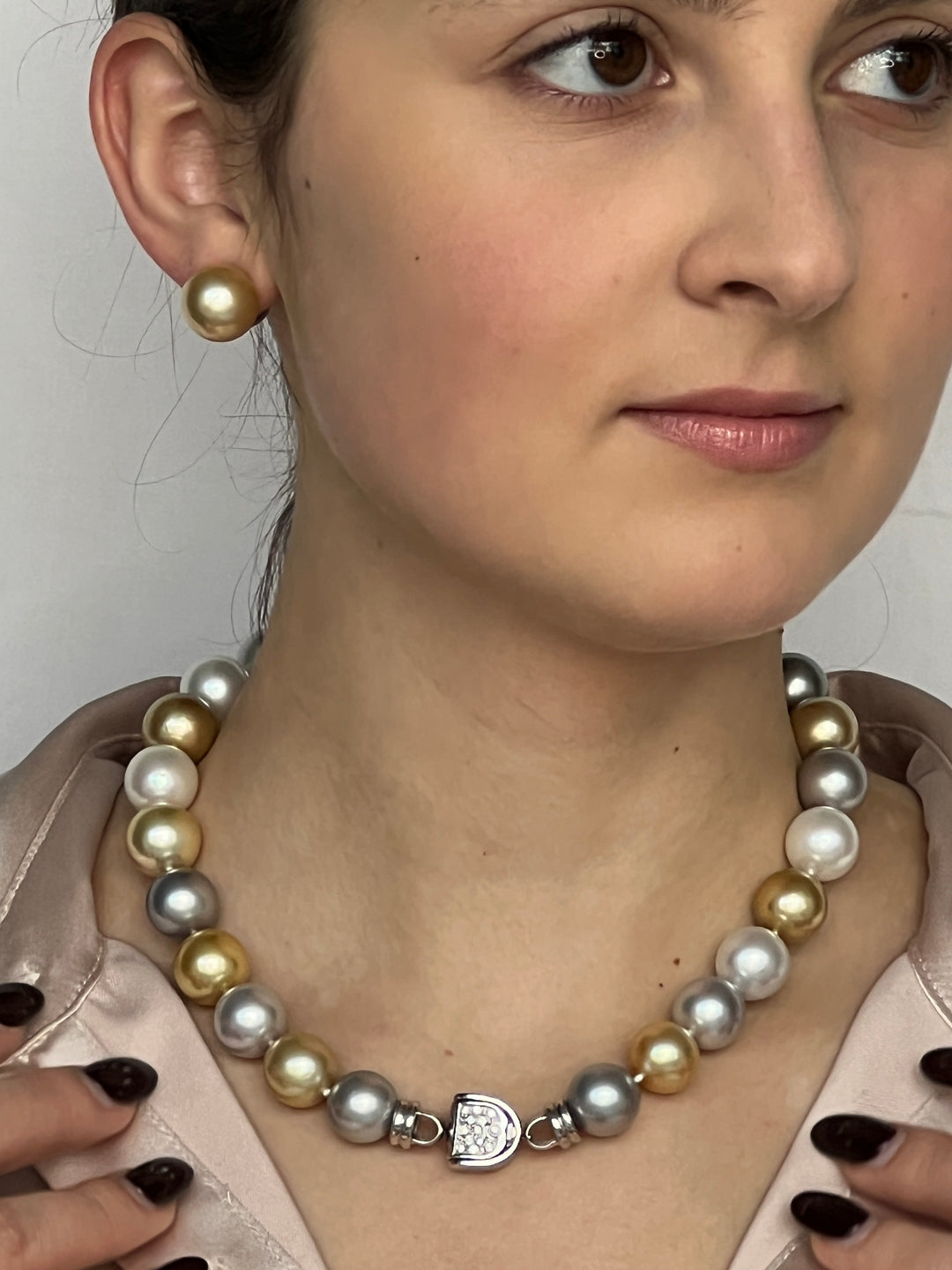 Estate Damiani South Sea Multi Color Pearl Earrings and Necklace
