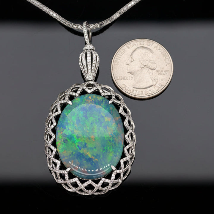 Estate 54.80 ct Fine Black Opal Diamond Necklace (GIA) 14726