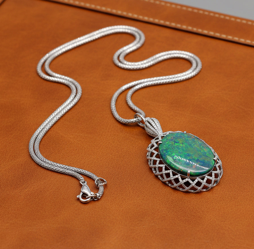 Estate 54.80 ct Fine Black Opal Diamond Necklace (GIA) 14726