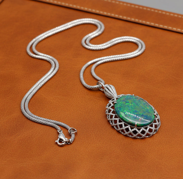 Estate 54.80 ct Fine Black Opal Diamond Necklace (GIA) 14726