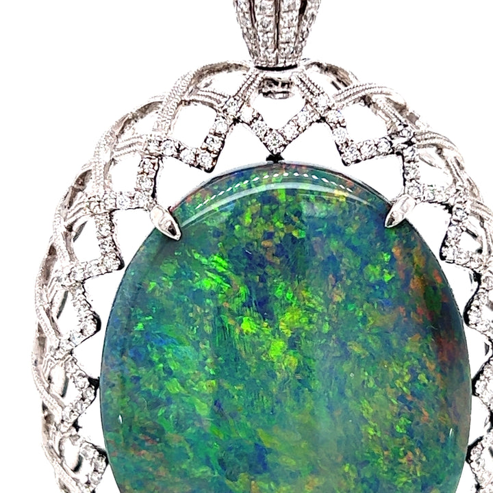 Estate 54.80 ct Fine Black Opal Diamond Necklace (GIA) 14726