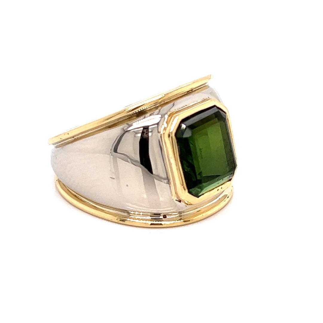 Green Tourmaline and 14K/18K White/Yellow Bold Gold Ring