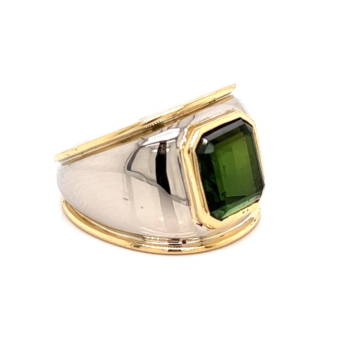 Green Tourmaline and 14K/18K White/Yellow Bold Gold Ring
