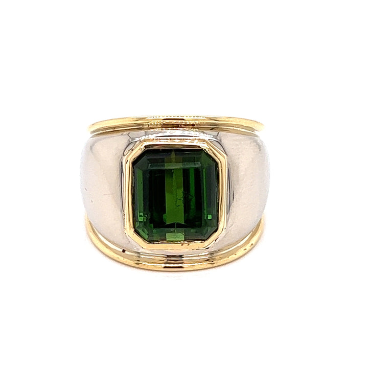 Green Tourmaline and 14K/18K White/Yellow Bold Gold Ring