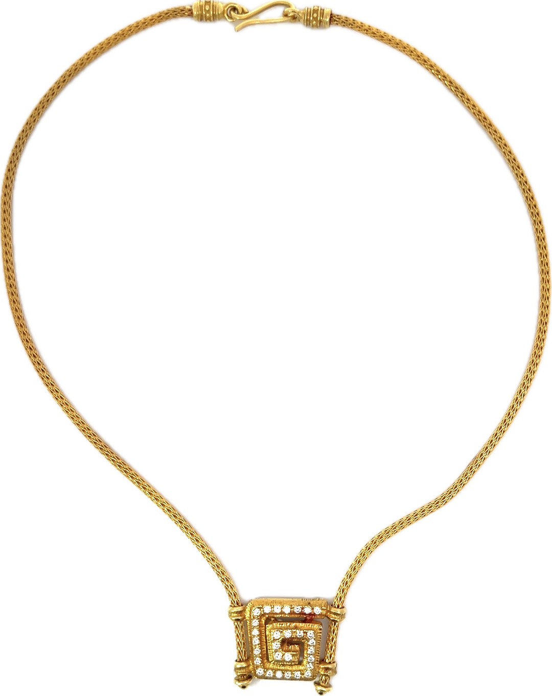 Greek Goddess 18k Yellow Gold and Diamond Greek Swirl Necklace