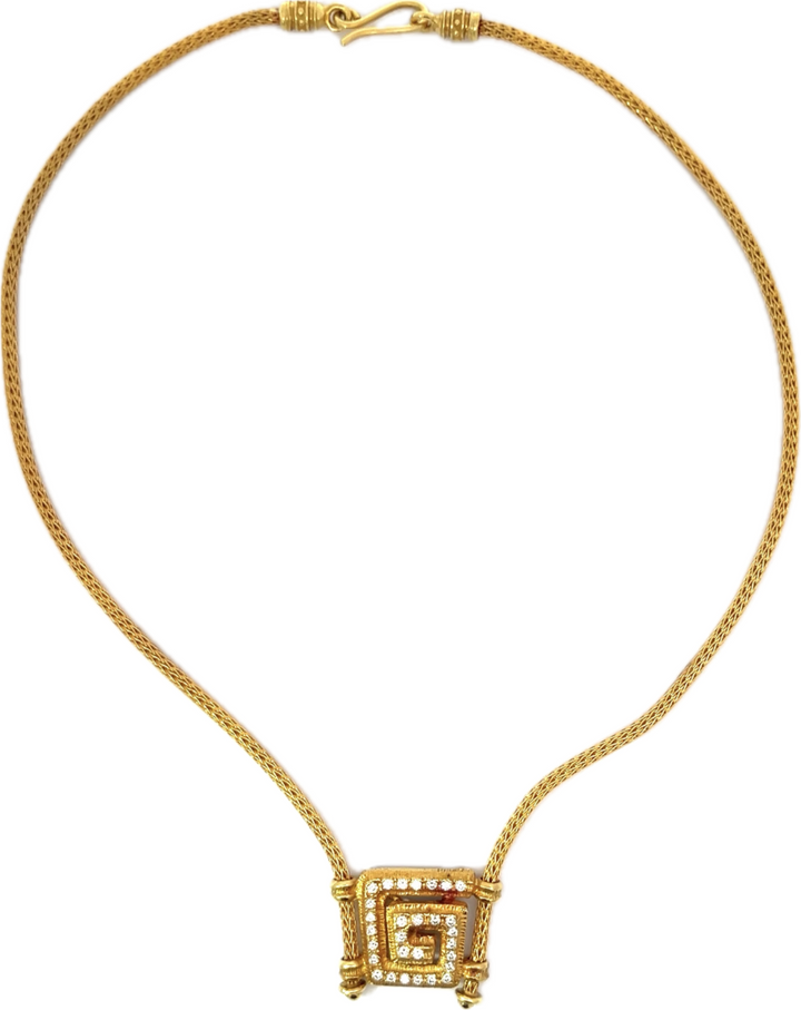 Greek Goddess 18k Yellow Gold and Diamond Greek Swirl Necklace