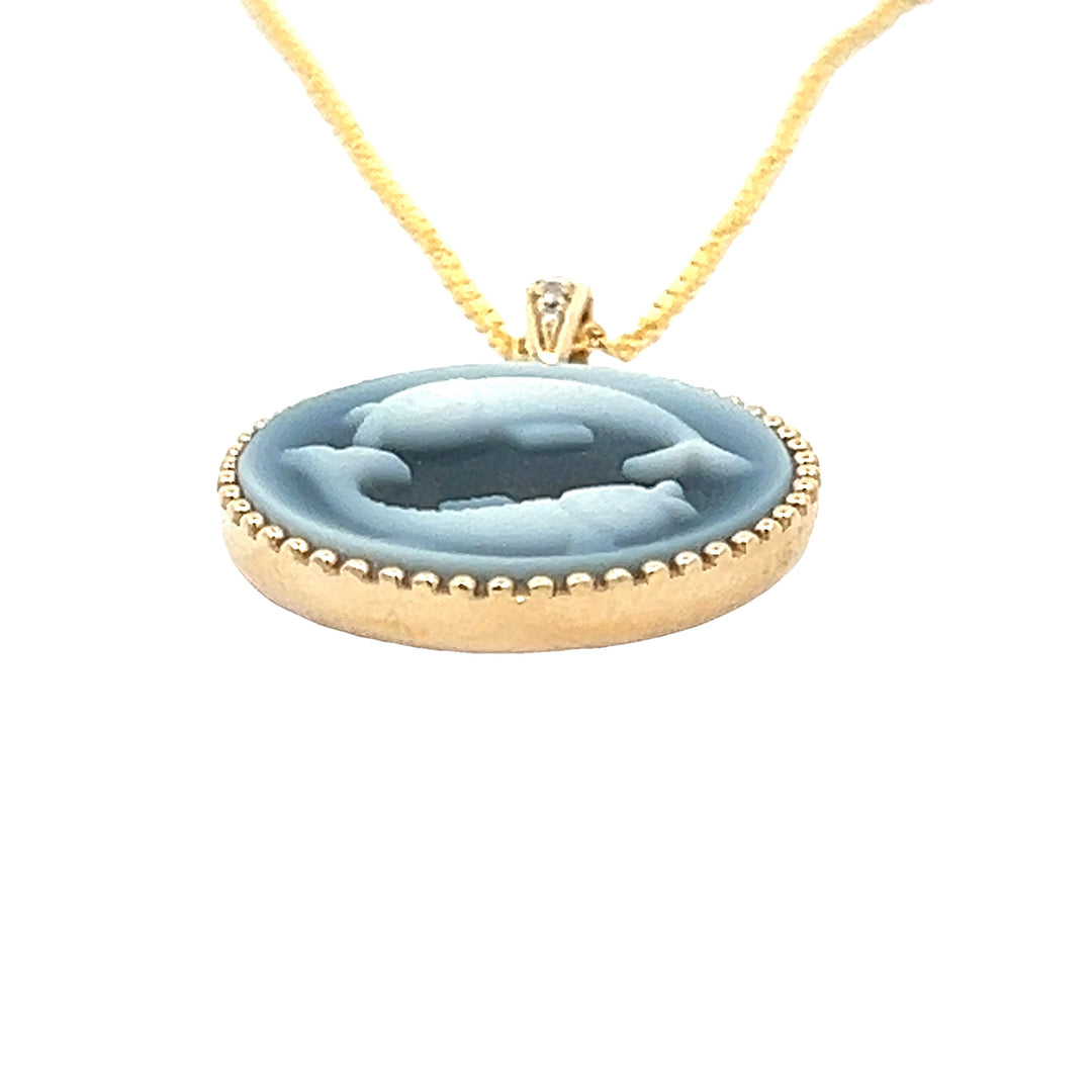 Diamond, 14K Yellow Gold and Agate Pisces Zodiac Cameo Necklace