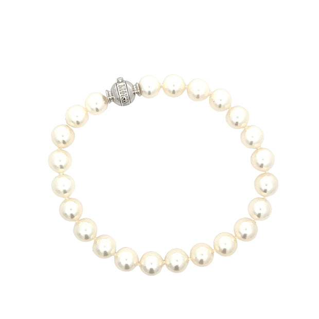 Estate Mikimoto Japanese Akoya Pearl and 18K White Gold Bracelet