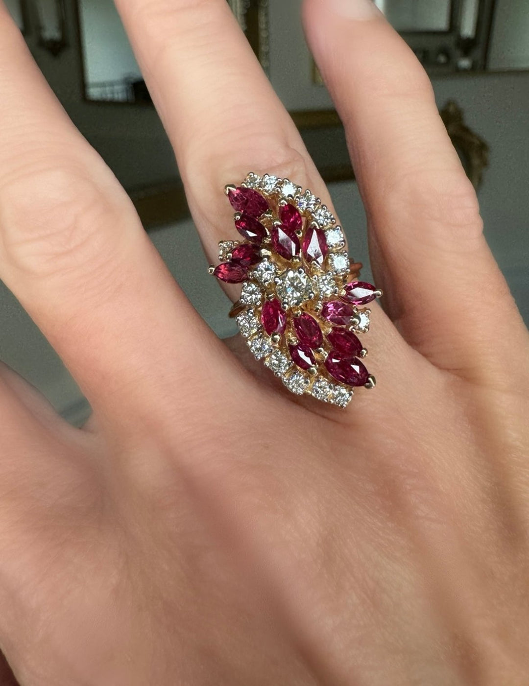 Diamond and Ruby Retro Cocktail Ring