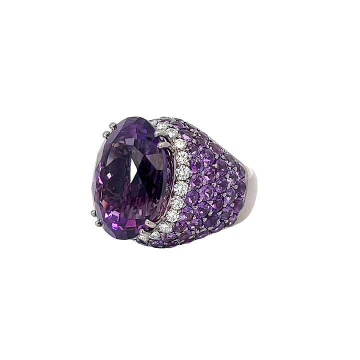 Amethyst, Diamond and 18K White Gold Statement Ring