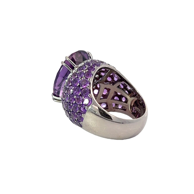 Amethyst, Diamond and 18K White Gold Statement Ring