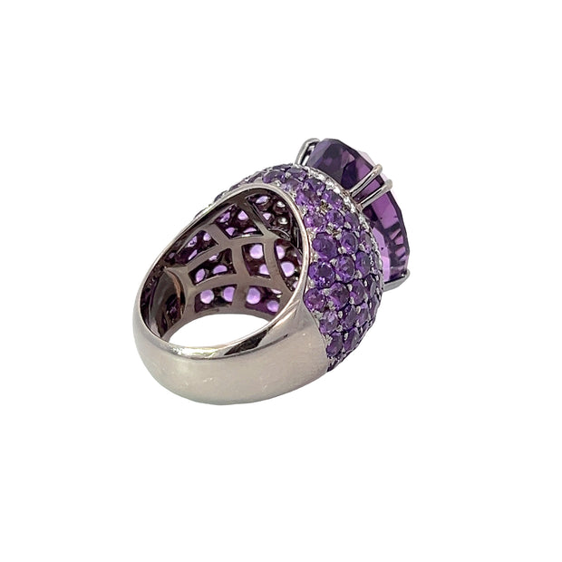 Amethyst, Diamond and 18K White Gold Statement Ring