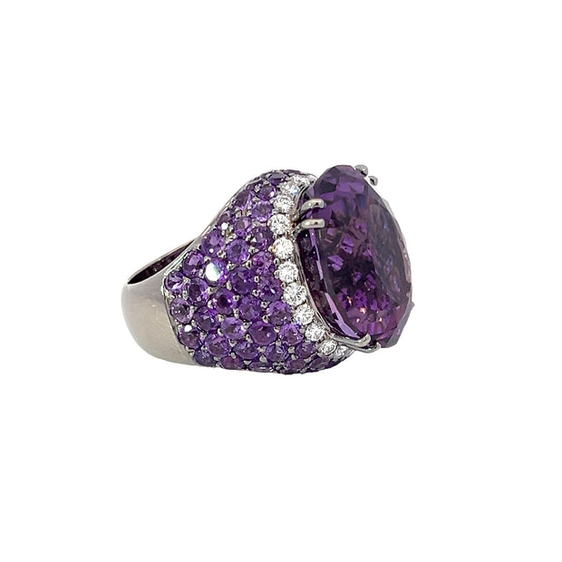 Amethyst, Diamond and 18K White Gold Statement Ring