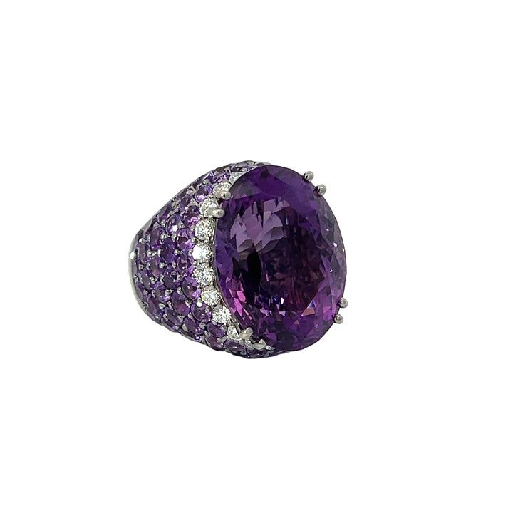 Amethyst, Diamond and 18K White Gold Statement Ring
