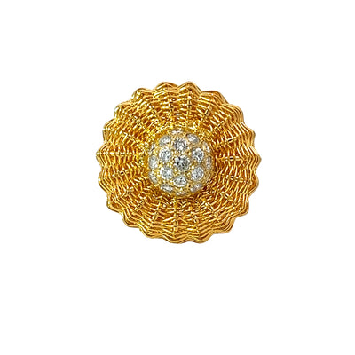 Vintage 18K Yellow Gold and Diamond Basketweave Ring