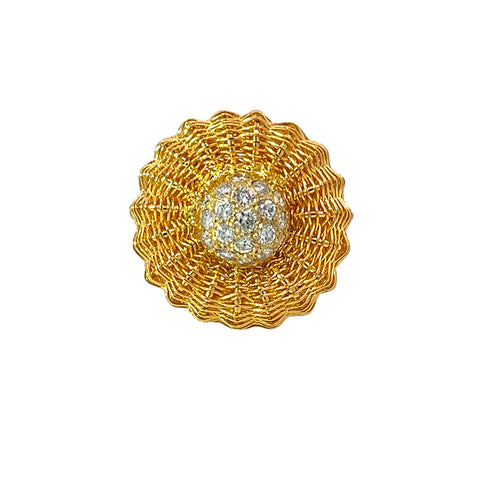 Vintage 18K Yellow Gold and Diamond Basketweave Ring