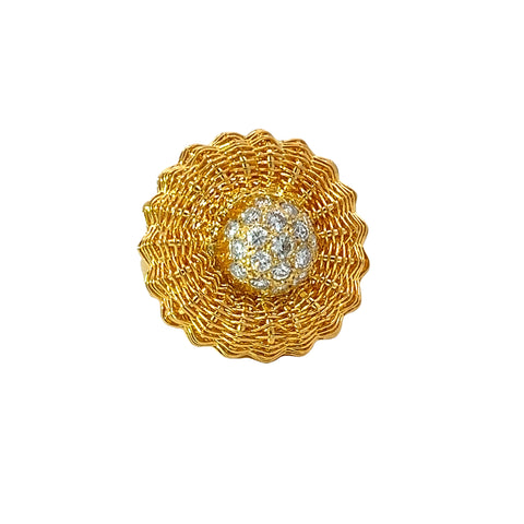 Vintage 18K Yellow Gold and Diamond Basketweave Ring