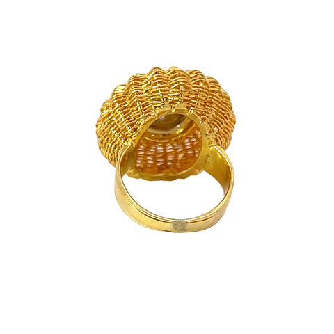 Vintage 18K Yellow Gold and Diamond Basketweave Ring