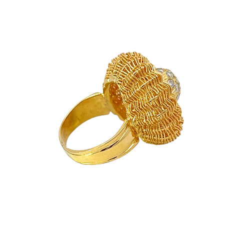 Vintage 18K Yellow Gold and Diamond Basketweave Ring
