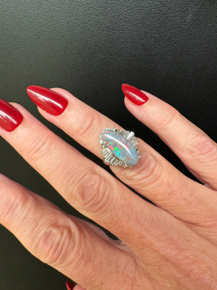 Estate Black Opal & Diamond Platinum Ring