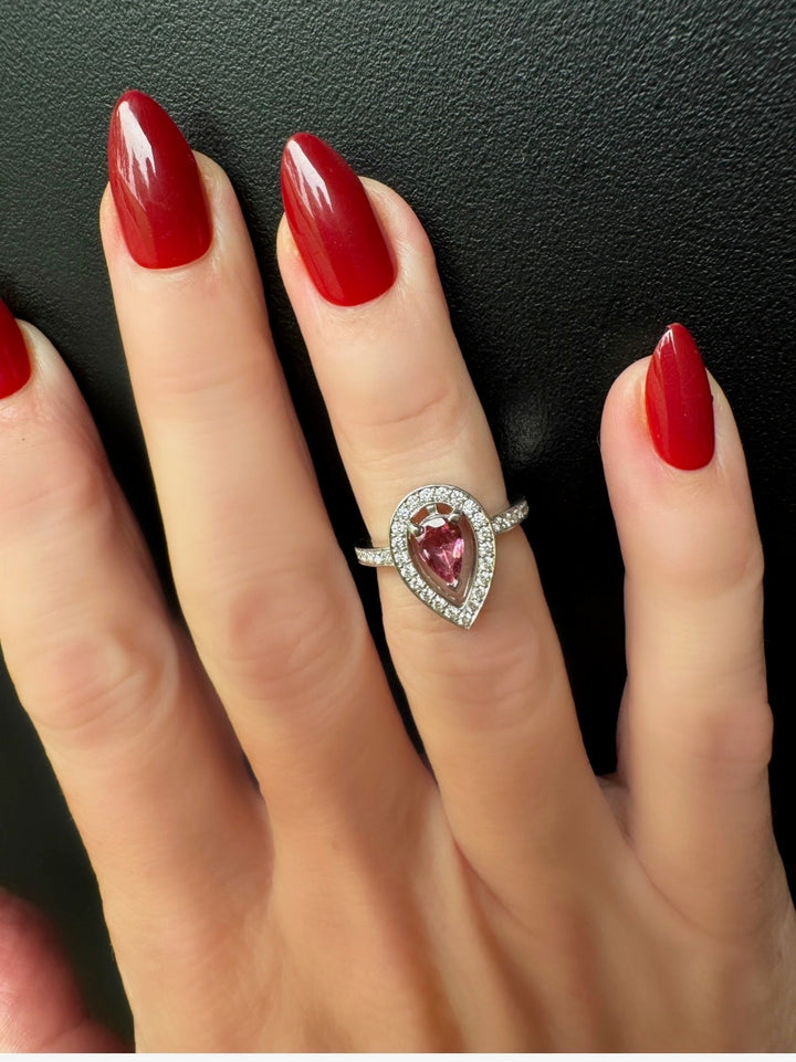 Contemporary Designer Fred Of Paris Diamond & Pink Tourmaline Platinum Ring