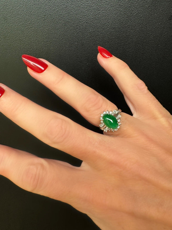 Estate Diamond & Jade Platinum Ring