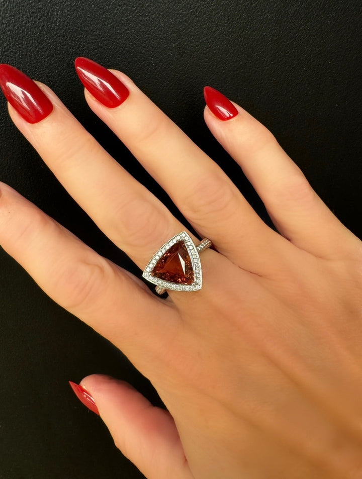 Contemporary Diamond & Pink Tourmaline 14K White Gold Ring