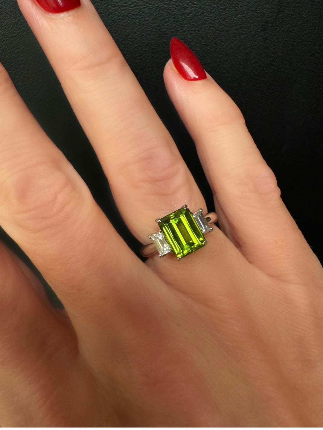 Estate Diamond & Platinum Peridot Ring
