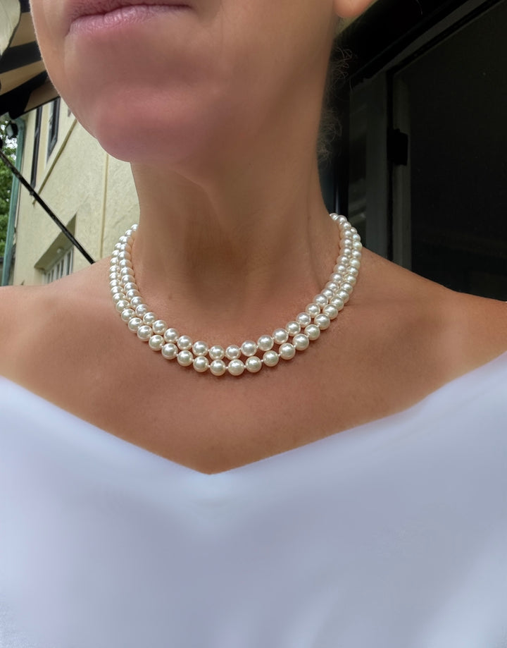 Vintage Two Strand Japanese Akoya Pearl Necklace