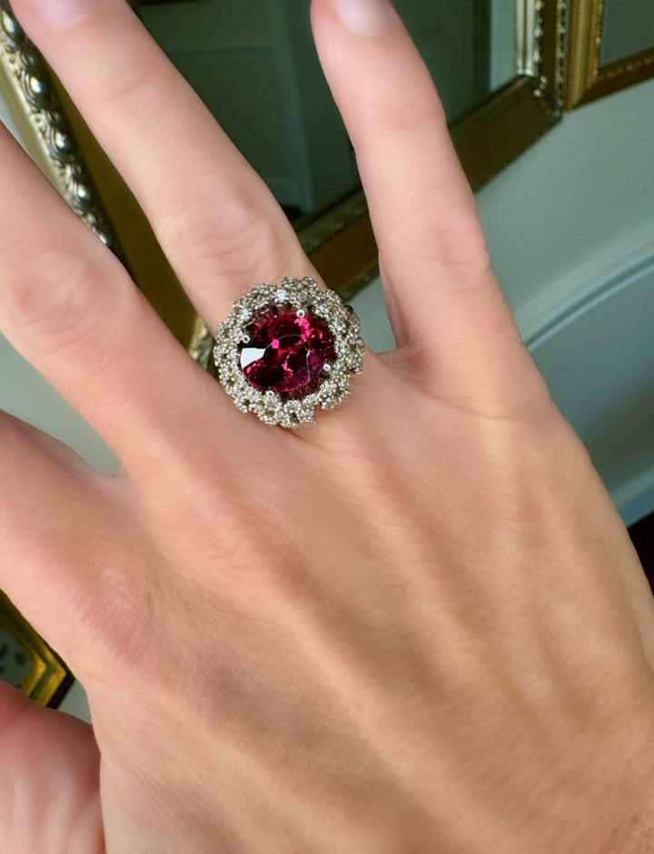 Rubellite and Diamond 14K White Gold Estate Ring