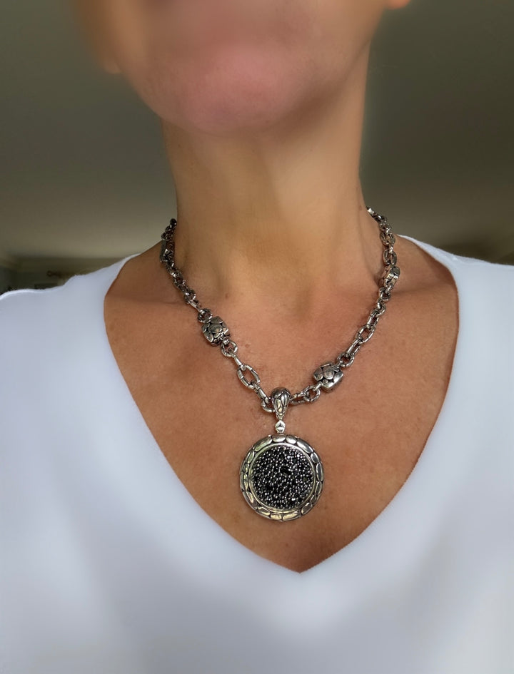 John Hardy Kali Lava Sterling Silver Black Sapphire Pendant/Chain Necklace