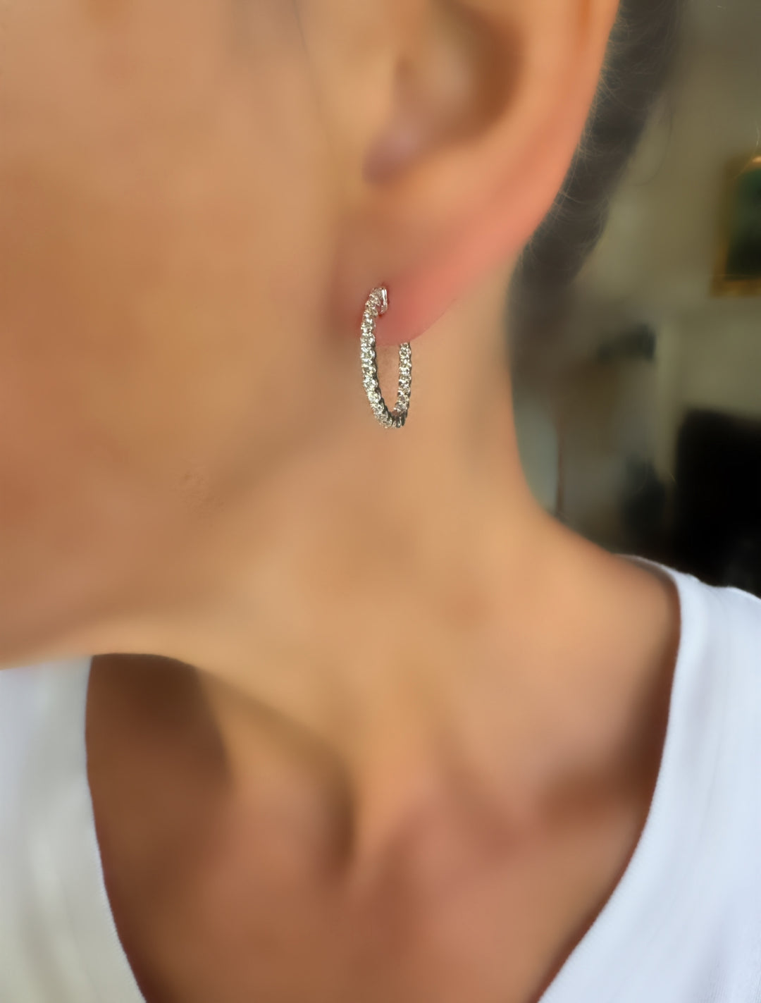 Inside/Outside Diamond and 14K White Gold Hoop Earrings