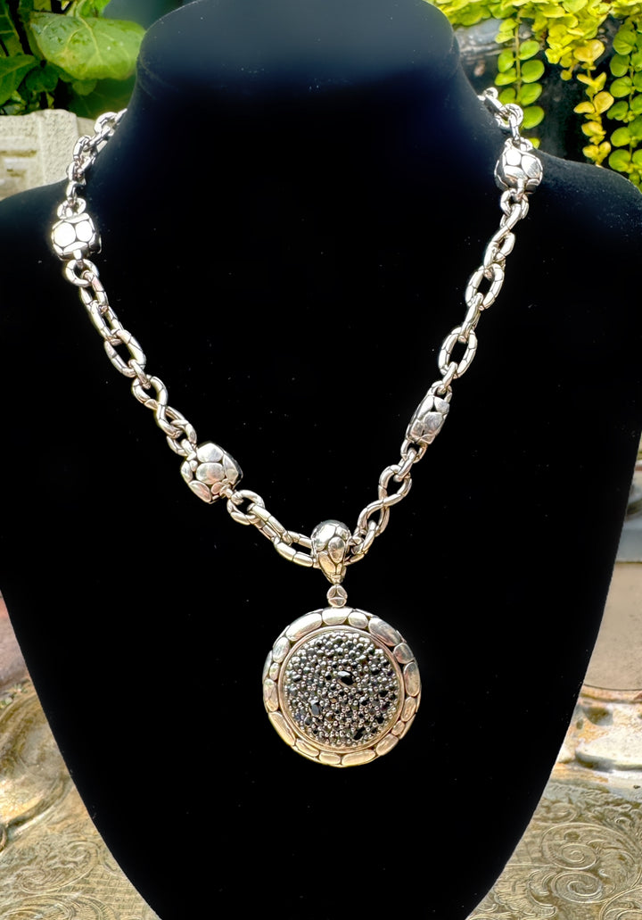 John Hardy Kali Lava Sterling Silver Black Sapphire Pendant/Chain Necklace