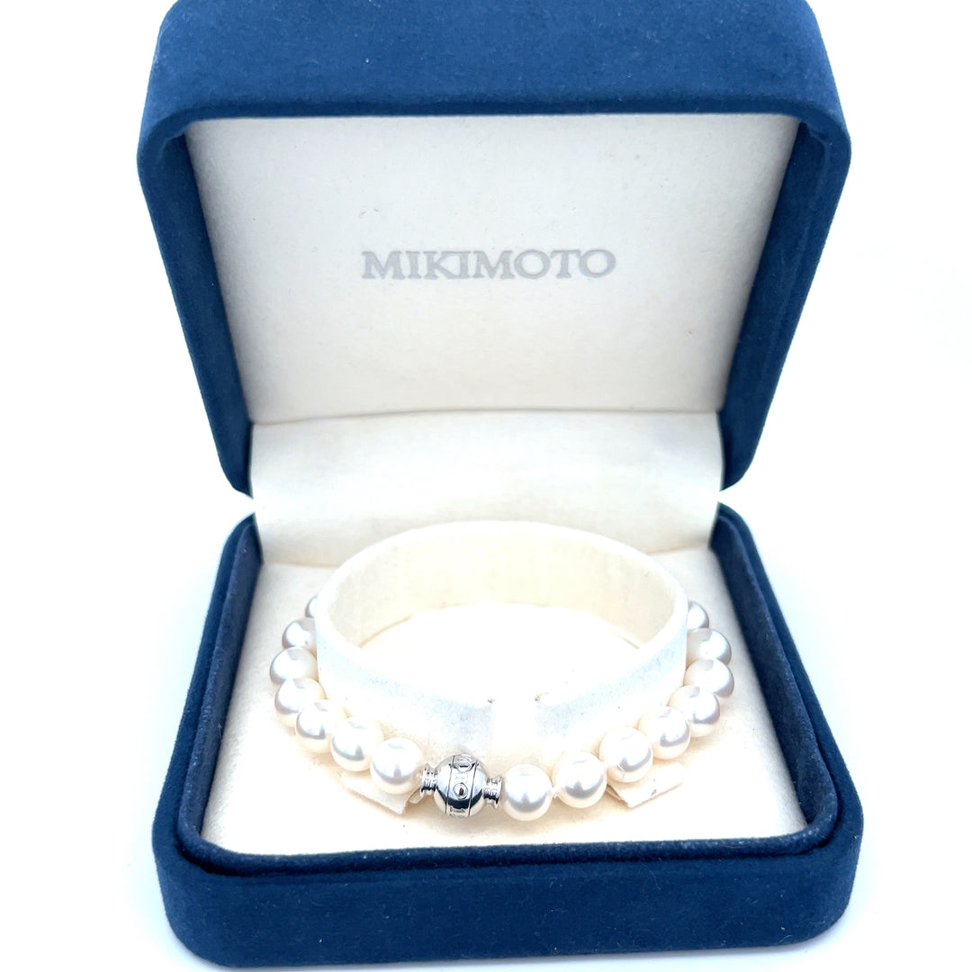 Estate Mikimoto Japanese Akoya Pearl and 18K White Gold Bracelet