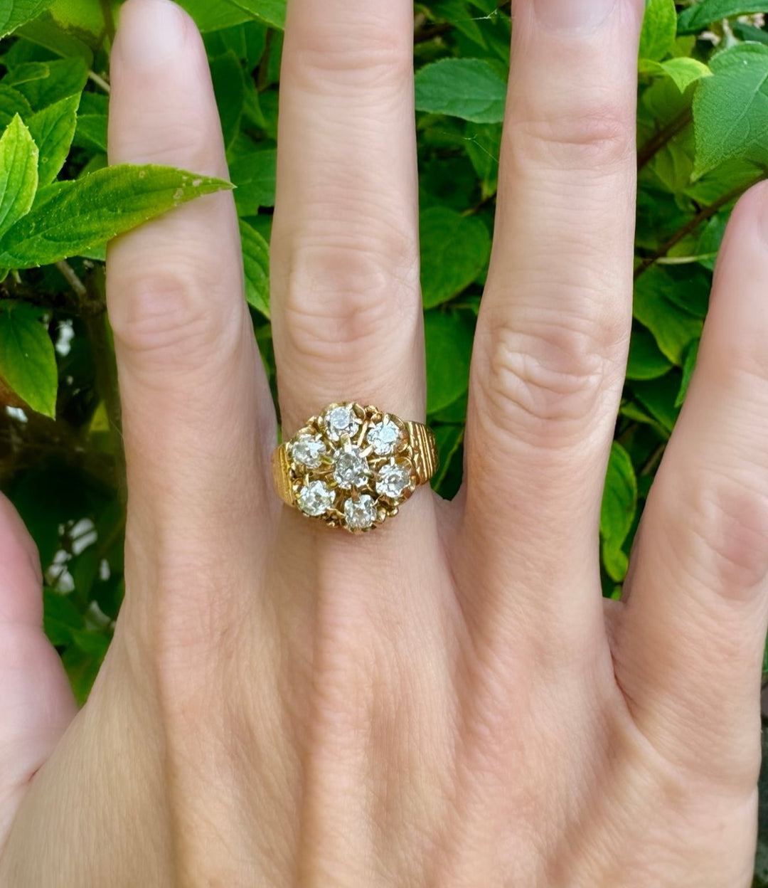 Victorian Natural Diamond and 14K Yellow Gold Seven Stone Vintage Ring