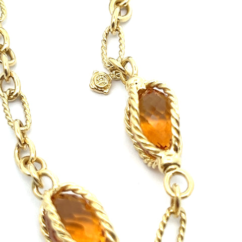 Estate David Yurman 18K Yellow Gold 40" Long Figaro Link Chain with Large Citrine Briolettes  Necklace
