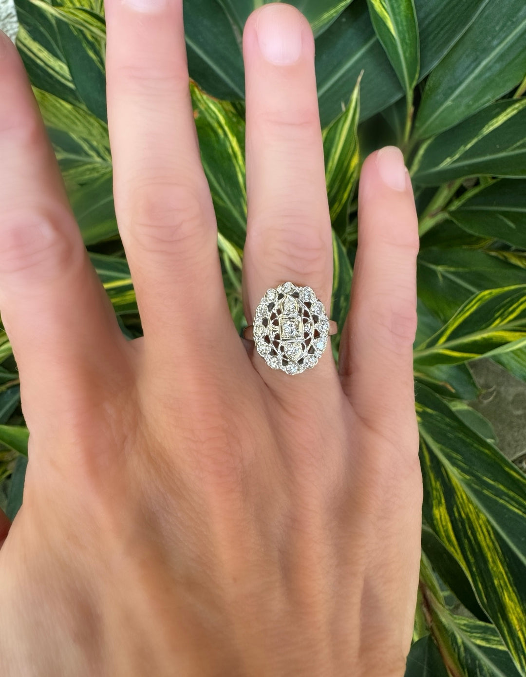 Vintage Art Deco Style Diamond and 14K White Gold Ring