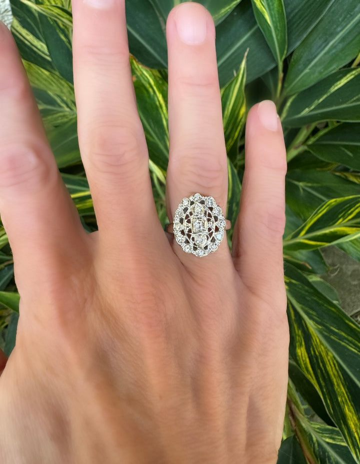 Vintage Art Deco Style Diamond and 14K White Gold Ring