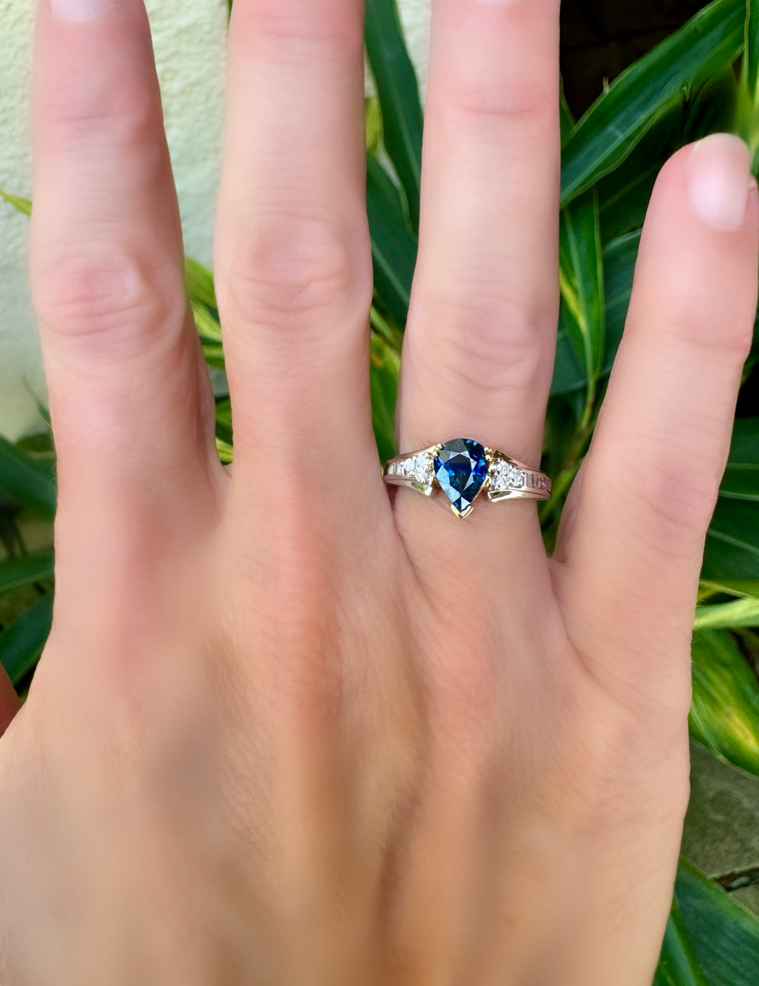 Pear Sapphire, Diamond and 14K Gold Ring