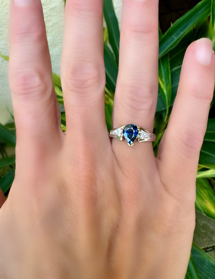 Pear Sapphire, Diamond and 14K Gold Ring