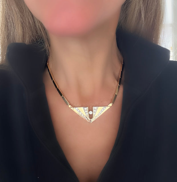 Retro Circa 1940 14K Yellow Gold and Diamond Necklace