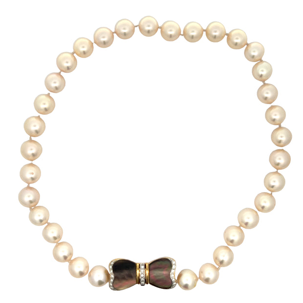 South Sea Cultured Pearl and Diamond Bow Necklace