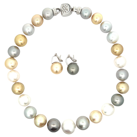 Estate Damiani South Sea Multi Color Pearl Earrings and Necklace