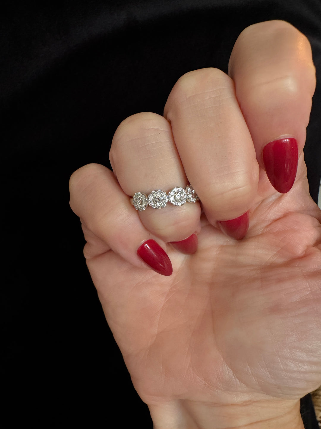 14K White Gold Natural Diamond Five Halo Band Ring