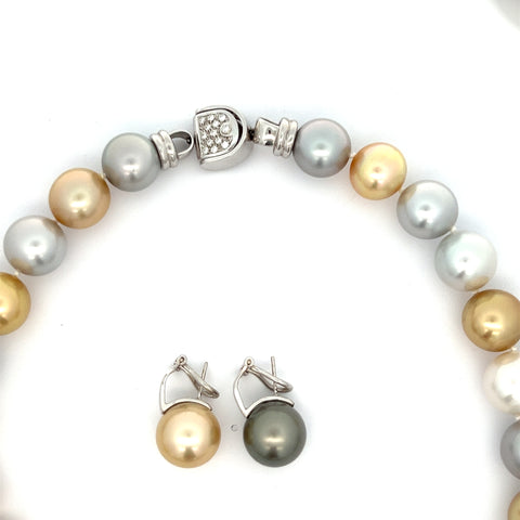 Estate Damiani South Sea Multi Color Pearl Earrings and Necklace