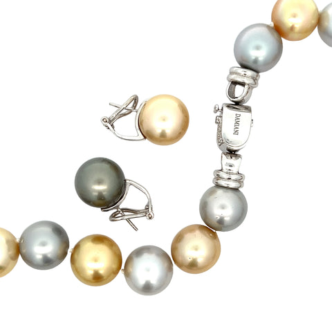 Estate Damiani South Sea Multi Color Pearl Earrings and Necklace