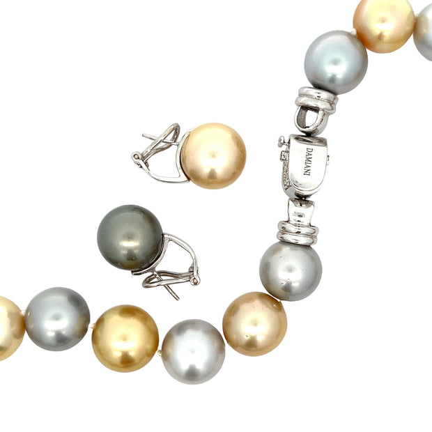 Estate Damiani South Sea Multi Color Pearl Earrings and Necklace