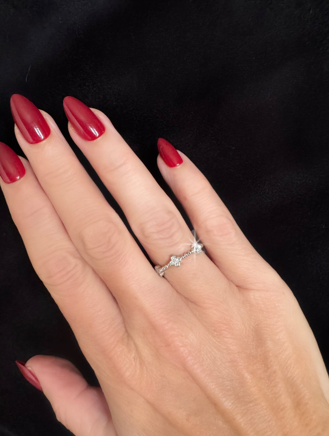 14K White Gold Natural Diamond Clover Station Ring
