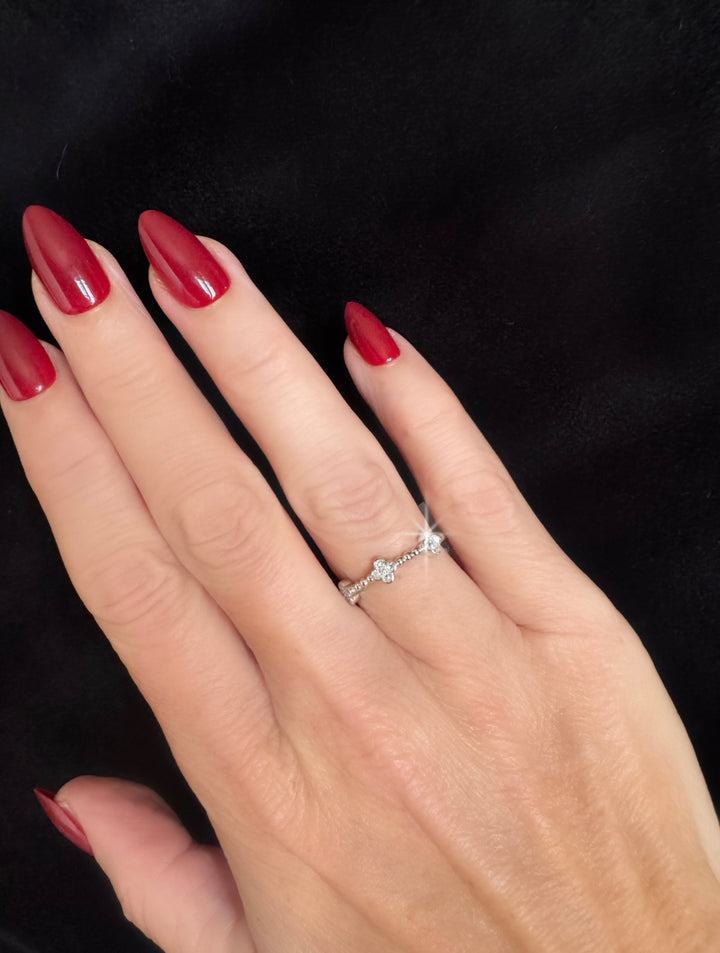 14K White Gold Natural Diamond Clover Station Ring