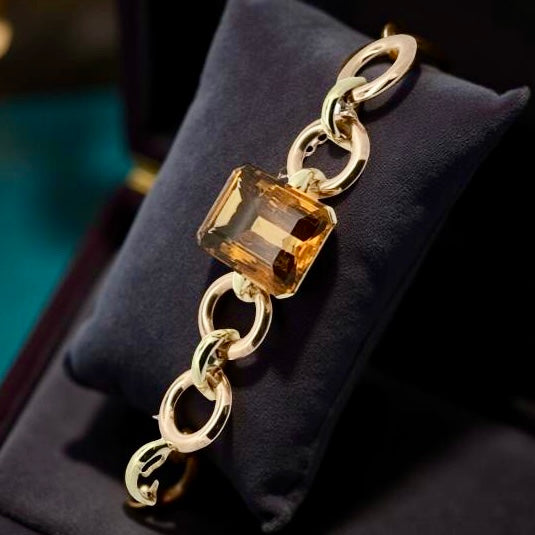 Retro 150 ct Citrine and 14K Rose and Yellow Gold Bracelet
